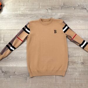 Burberry Beige Crewneck Sweater with Striped Sleeves